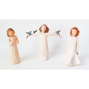 3 Willow Tree Figurines Girl with Birds Sculpted Hand-Painted Figure
